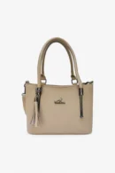 a tan purse with a dog logo Stylish Mono Handbag